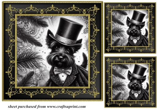 3 Black and gold top hat Scottie card front/toppers 3