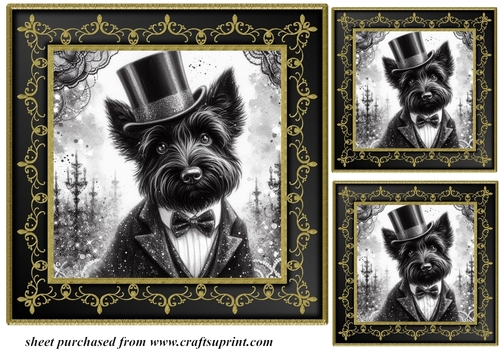 3 Black and gold top hat Scottie card front/toppers 4