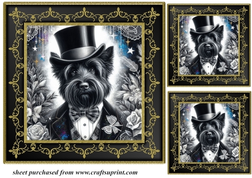 3 Black and gold top hat Scottie card front/toppers 6
