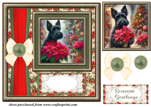 Framed poinsettia Scottish terrier card front 3