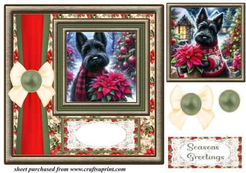 Framed poinsettia Scottish terrier card front 4