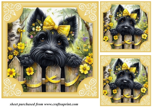 3 Yellow floral Scottie card fronts/toppers 1