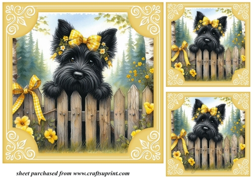 3 Yellow floral Scottie card fronts/toppers 4