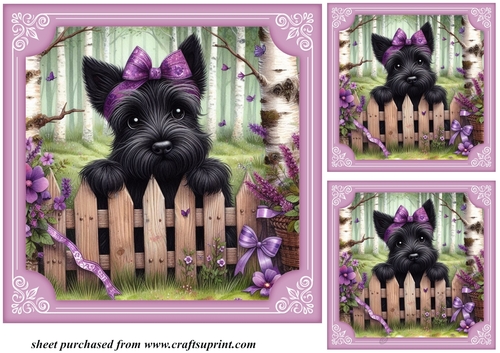 3 Purple floral Scottie card front/toppers 3