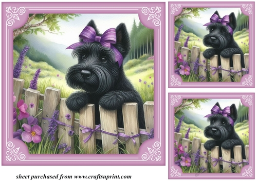 3 Purple floral Scottie card front/toppers 5