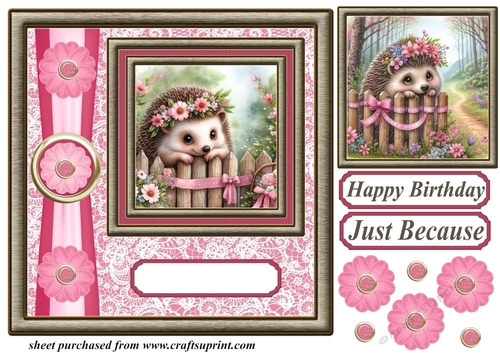 Pink and gold floral hedgehog card front 5