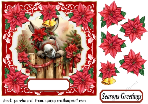 Christmas poinsettia donkey card front 3