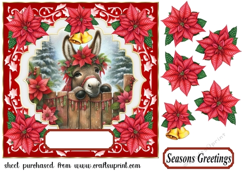 Christmas poinsettia donkey card front 4