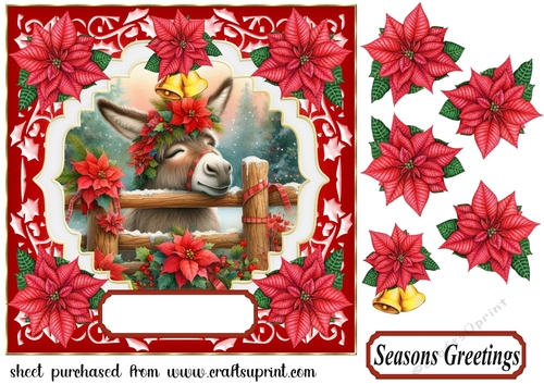 Christmas poinsettia donkey card front 5