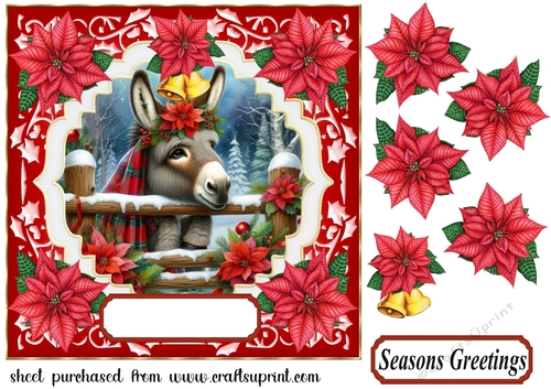Christmas poinsettia donkey card front 6