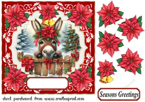 Christmas poinsettia donkey card front 7