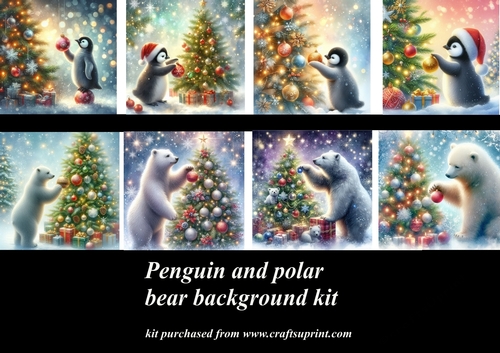 Penguin and polar bear Christmas background kit