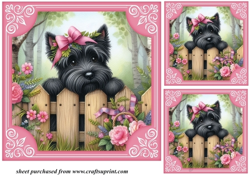 3 Pink floral Scottie card front/toppers 2