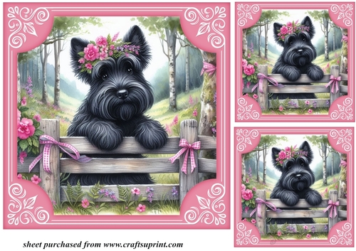 3 Pink floral Scottie card front/toppers 3