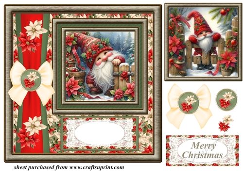 Poinsettia Christmas gnome card front 2