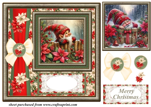 Poinsettia Christmas gnome card front 3