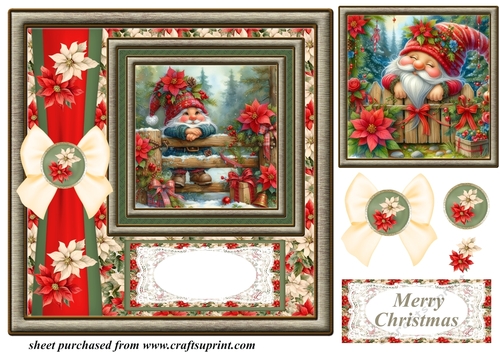 Poinsettia Christmas gnome card front 4