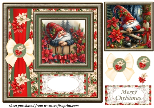 Poinsettia Christmas gnome card front 5