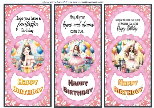 3 Female Birthday card fronts/toppers