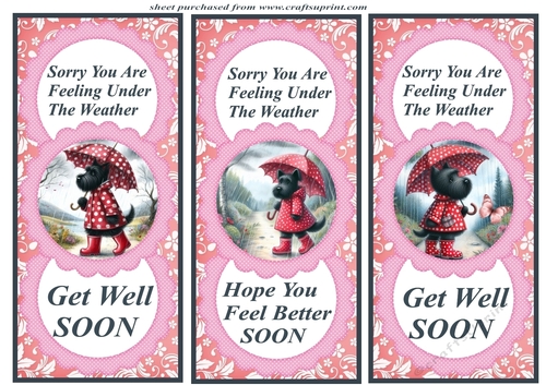 3 Get Well Soon Scottie card fronts/toppers