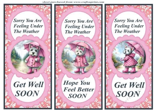 3 Get Well Soon Westie card fronts/toppers1