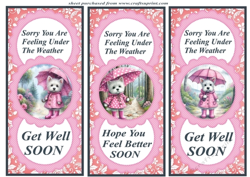 3 Get Well Soon Westie card fronts/toppers2