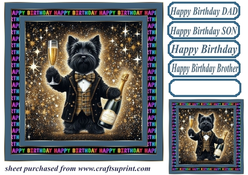 Champagne Birthday pup card front 1