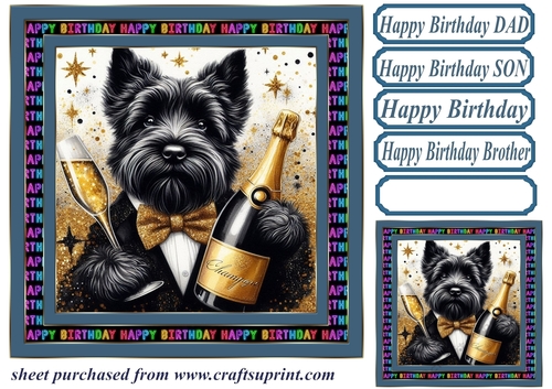Champagne Birthday pup card front 2
