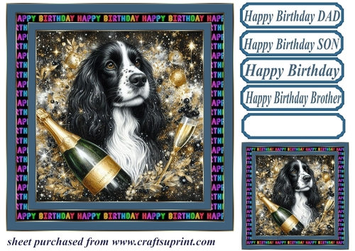 Champagne Birthday pup card front 4