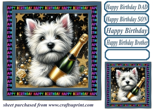 Champagne Birthday pup card front 5