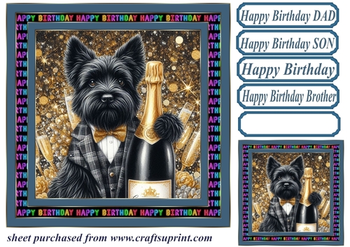Champagne Birthday pup card front 6