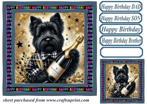 Champagne Birthday pup card front 7