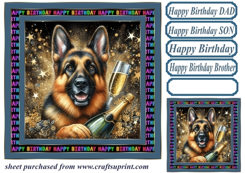 Champagne Birthday pup card front 8