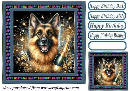 Champagne Birthday pup card front 9