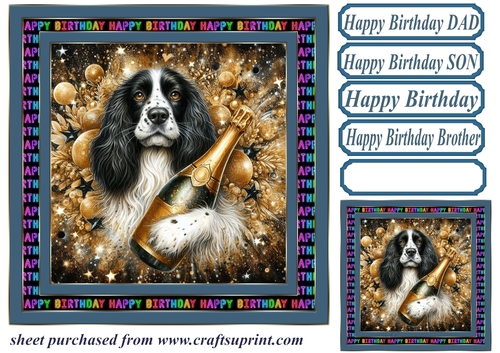Champagne Birthday pup card front 10
