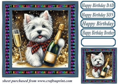 Champagne Birthday pup card front 11