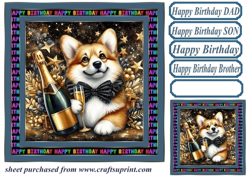 Champagne Birthday pup card front 12