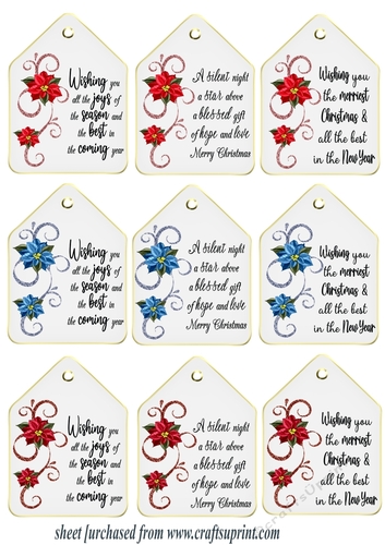 9 Christmas poinsettia gift tags with sentiment