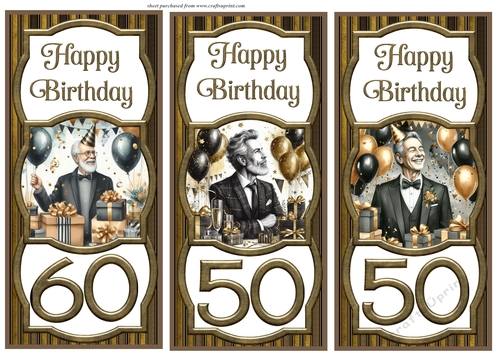 50/60 Male Birthday card fronts/toppers