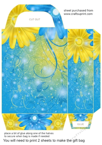 Blue and yellow floral sparkle gift bag 1
