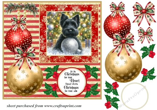 Christmas bauble Scottie card front 1