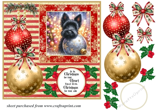 Christmas bauble Scottie card front 2