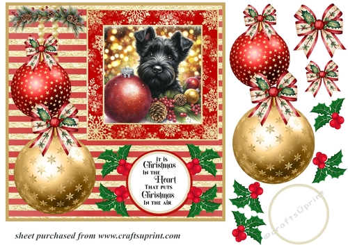 Christmas bauble Scottie card front 3