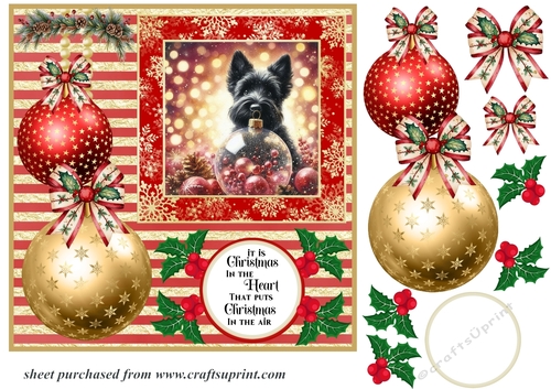Christmas bauble Scottie card front 6