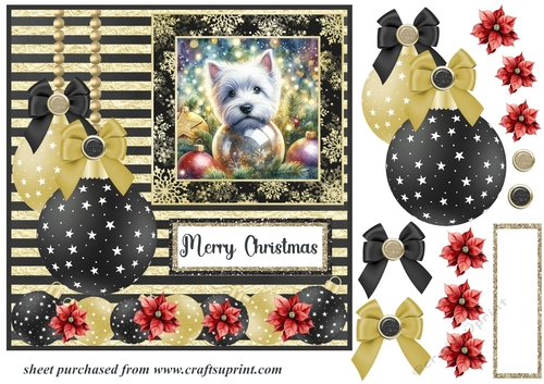 Christmas bauble Westie card front 1