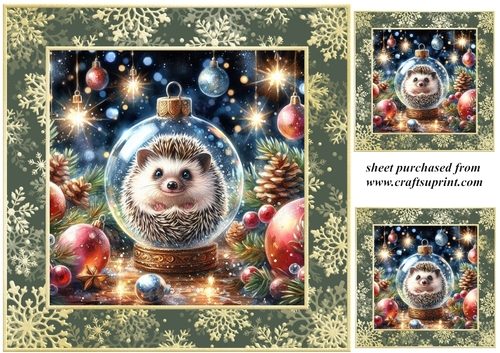 3 Christmas bauble hedgehog card front/toppers 1