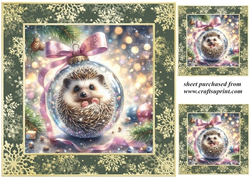 3 Christmas bauble hedgehog card front/toppers 2