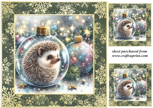3 Christmas bauble hedgehog card front/toppers 3