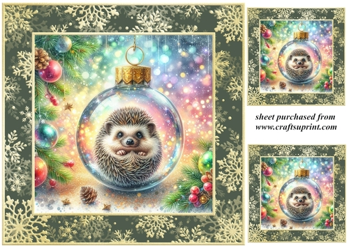 3 Christmas bauble hedgehog card front/toppers 5