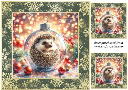 3 Christmas bauble hedgehog card front/toppers 6